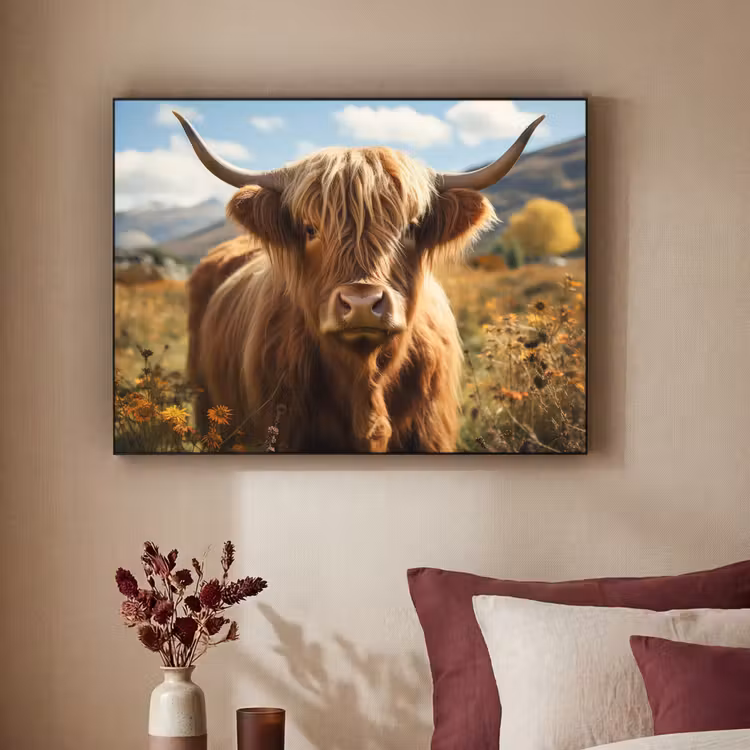 Schotse hooglander - Dieren portret - Natuur - Dier Textielframe zwart klein -sfeer1