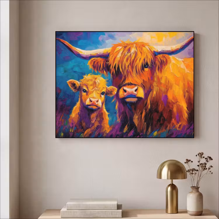 Schotse hooglander - Koeien - Dieren - Kunst Textielframe zwart klein -sfeer2