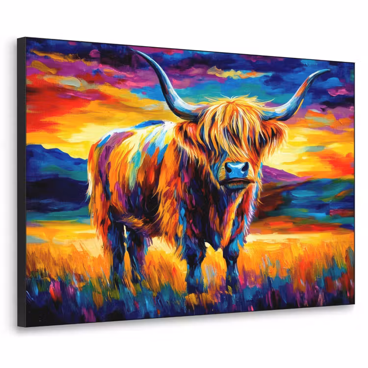 Schotse hooglander - Kunst - Koe - Dieren - Landschap Textielframe zwart klein -3d