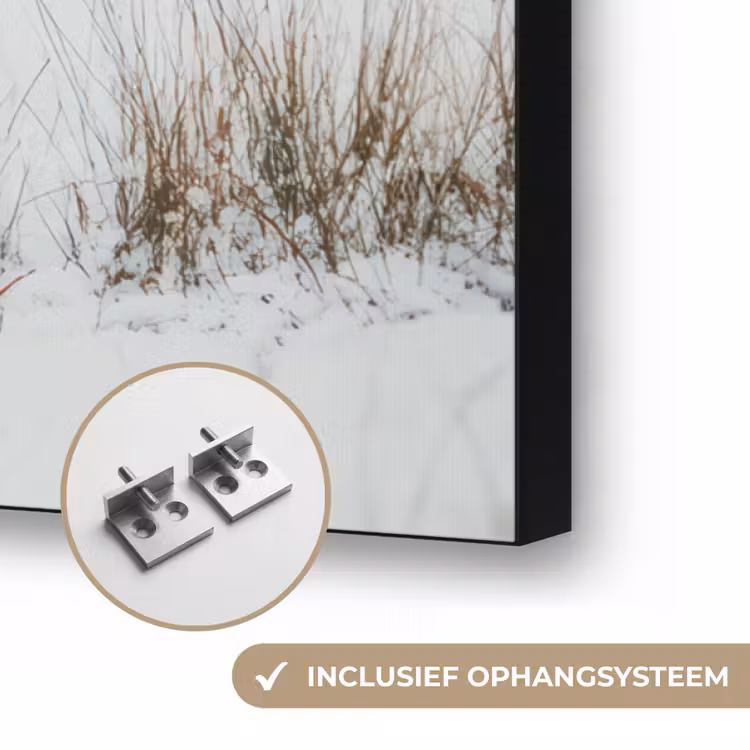 Schotse Hooglander - Landschap - Sneeuw - Bergen - Winter Textielframe zwart klein -USP_ophangsysteemNL