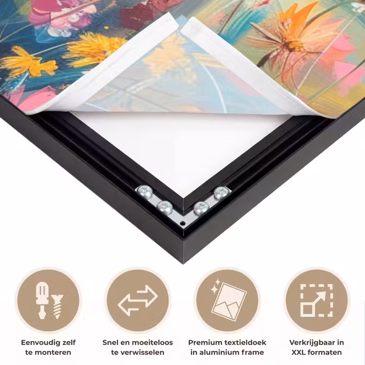 Schotse hooglander - Natuur - Kleurrijk - Bloemen Textielframe zwart klein -USP_closeupNL