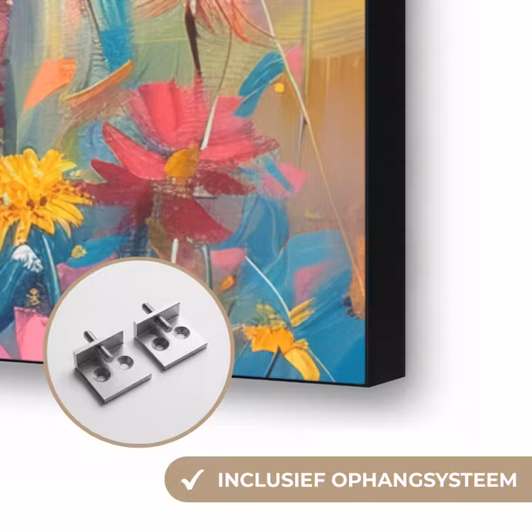 Schotse hooglander - Natuur - Kleurrijk - Bloemen Textielframe zwart klein -USP_ophangsysteemNL