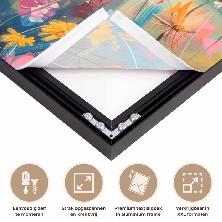 Schotse hooglander - Natuur - Kleurrijk - Bloemen Textielframe zwart klein -USP_feed_closeupNL