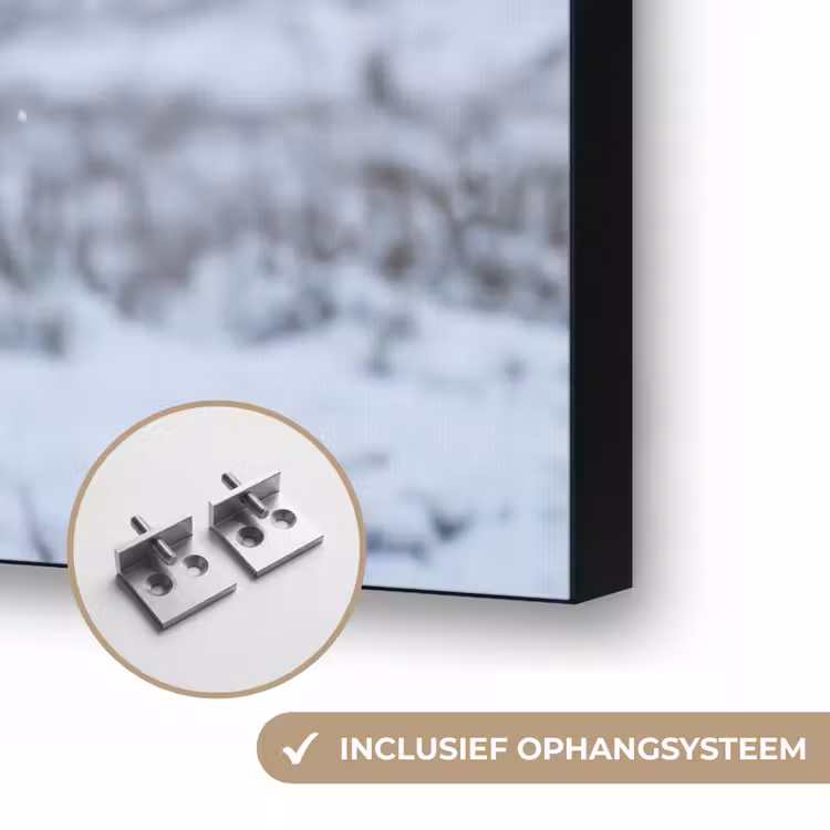 Schotse Hooglander - Sneeuw - Bergen - Winter Textielframe zwart klein -USP_ophangsysteemNL