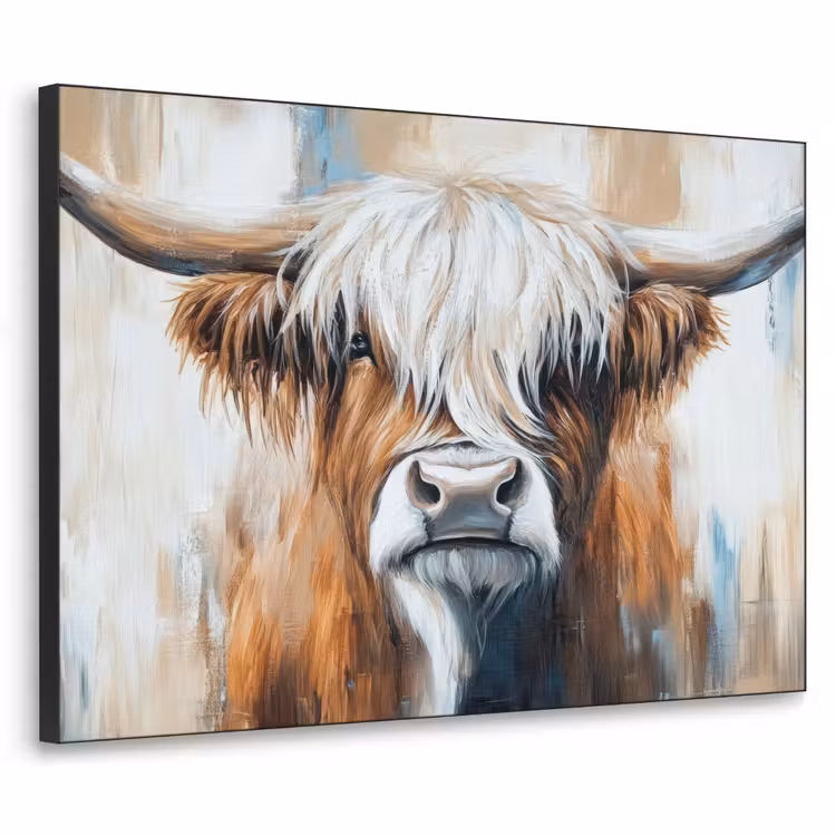 Schotse hooglander - Street art - Vintage - Koe - Dieren Textielframe - compleet frame klein -3d