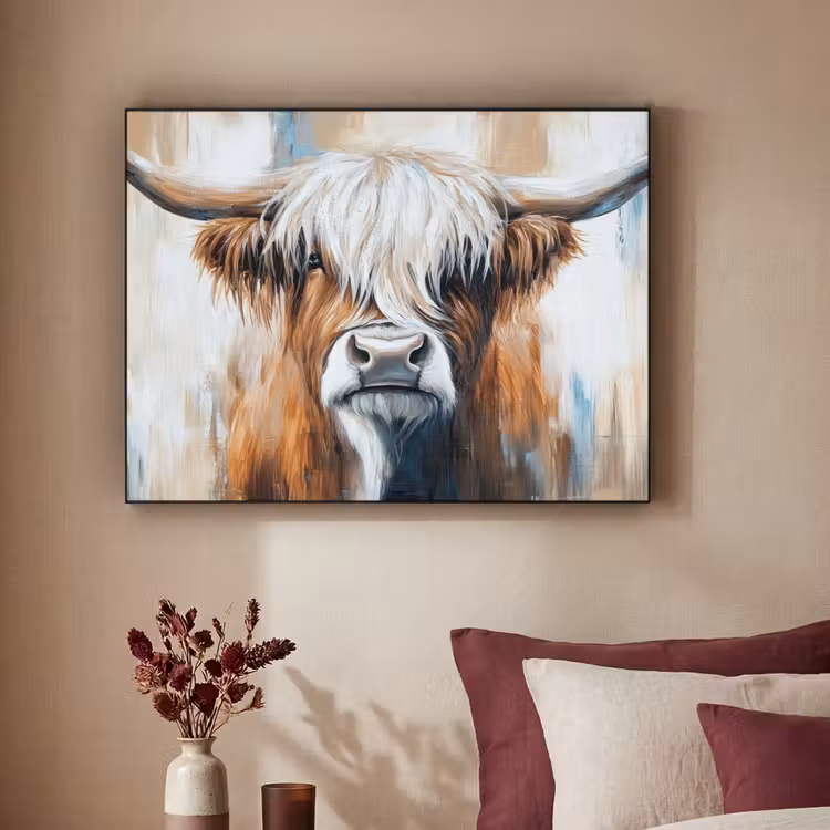 Schotse hooglander - Street art - Vintage - Koe - Dieren Textielframe zwart klein -sfeer1