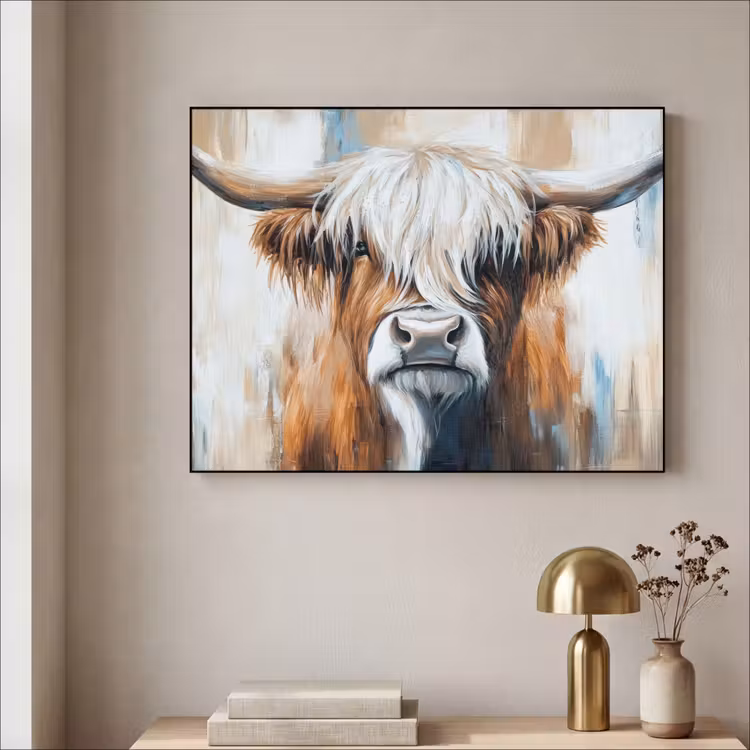 Schotse hooglander - Street art - Vintage - Koe - Dieren Textielframe zwart klein -sfeer2