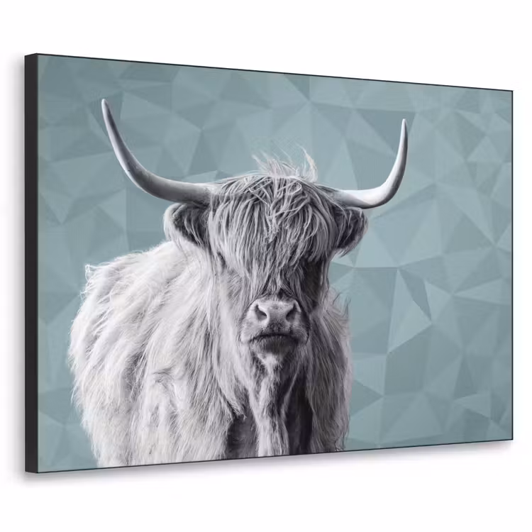 Schotse hooglander - Zwart wit - Patroon - Driehoek Textielframe - compleet frame klein -3d