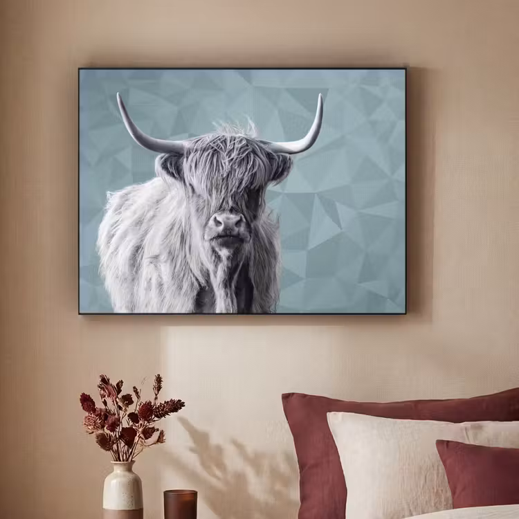 Schotse hooglander - Zwart wit - Patroon - Driehoek Textielframe zwart klein -sfeer1