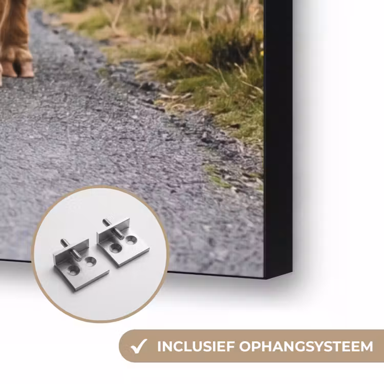 Schotse Hooglanders - Weg - Landschap - Kudde Textielframe zwart klein -USP_ophangsysteemNL