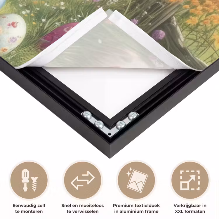 Schotsehooglanders - Paaseieren - Lente Textielframe zwart klein -USP_closeupNL