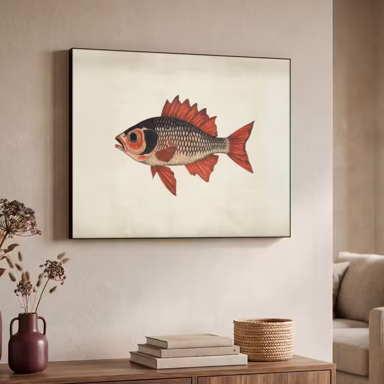 Schubben - Rood - Vis - Vinnen Textielframe - compleet frame klein -sfeer3