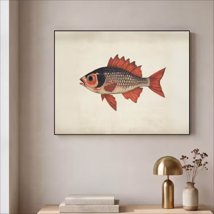 Schubben - Rood - Vis - Vinnen Textielframe - compleet frame klein -sfeer2