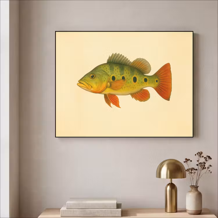 Schubben - Vis - Groen - Illustratie Textielframe - compleet frame klein -sfeer2