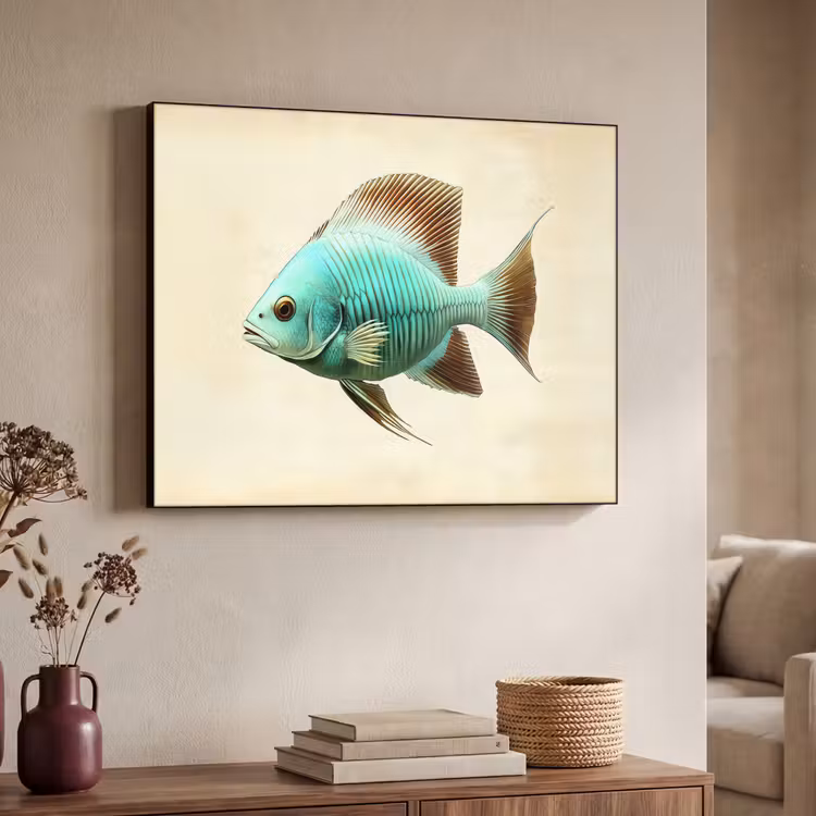 Schubben - Vis - Mint - Minimalistisch Textielframe zwart klein -sfeer3