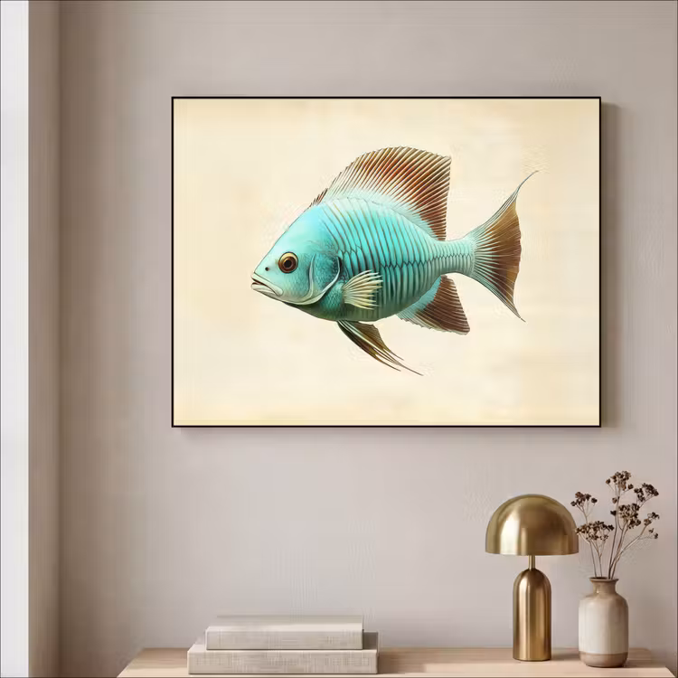 Schubben - Vis - Mint - Minimalistisch Textielframe - compleet frame klein -sfeer2