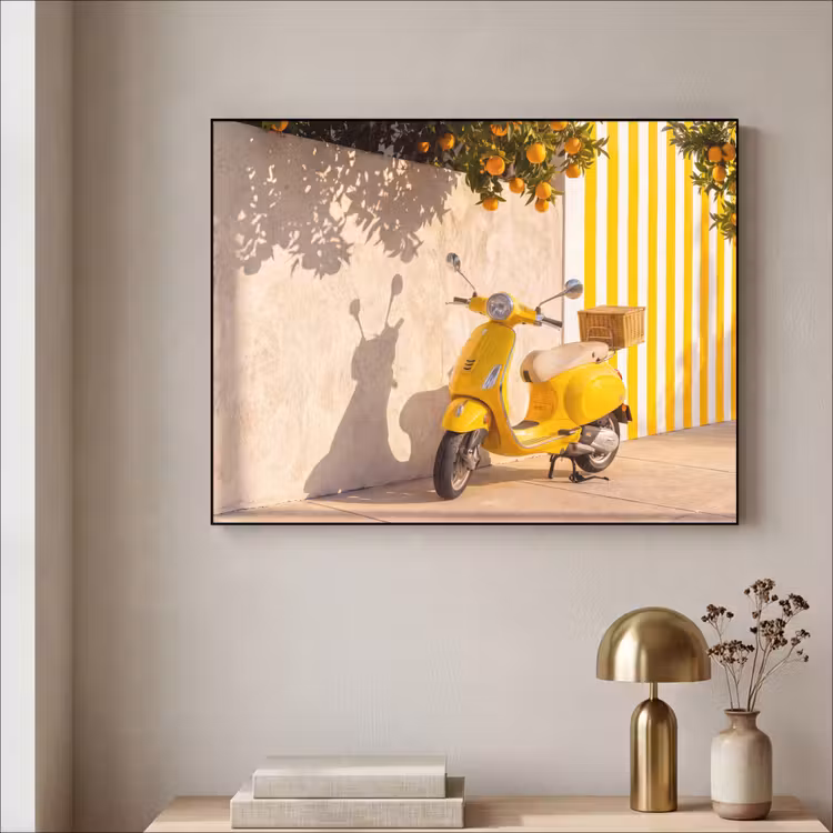 Scooter - Natuur - Zomer - Geel - Mediterraan Textielframe zwart klein -sfeer2
