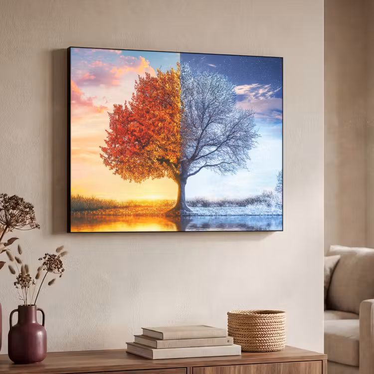 Seizoenen - Kunst - Boom - Herfst - Winter Textielframe - compleet frame klein -sfeer3