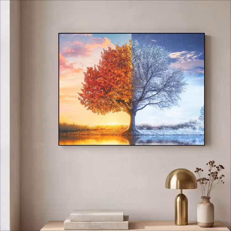Seizoenen - Kunst - Boom - Herfst - Winter Textielframe zwart klein -sfeer2