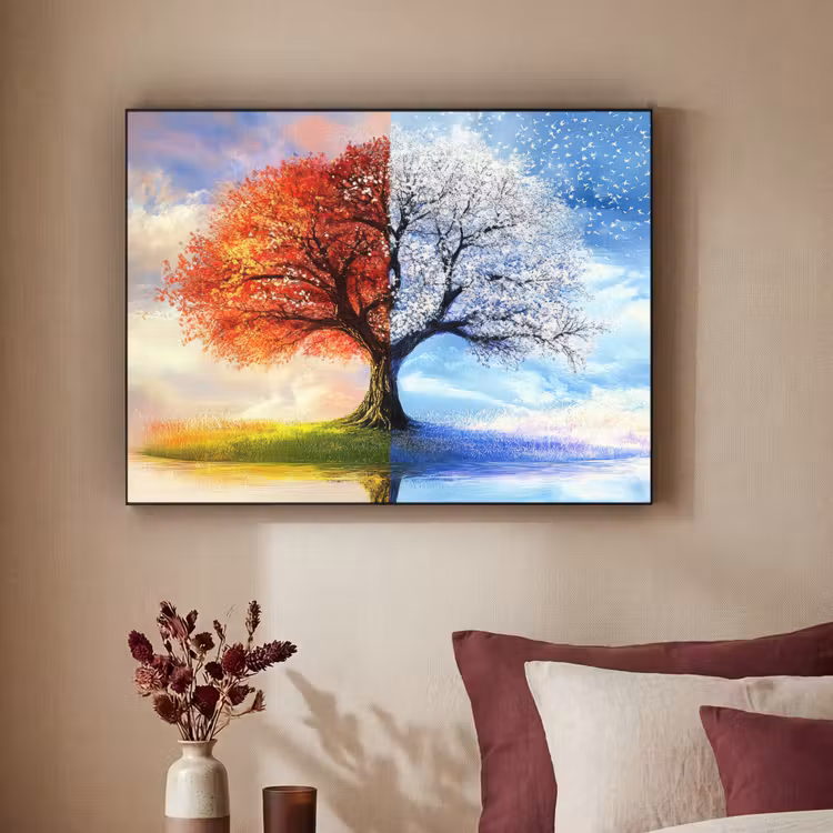 Seizoenen - Kunst - Boom - Winter - Herfst Textielframe - compleet frame klein -sfeer1