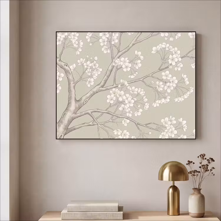Sereen - Bloesem - Wit Textielframe zwart klein -sfeer2