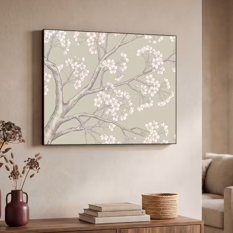 Sereen - Bloesem - Wit Textielframe zwart klein -sfeer3