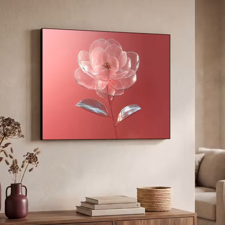 Sierlijk - Bloem - Roze - Glazen Textielframe - compleet frame klein -sfeer3