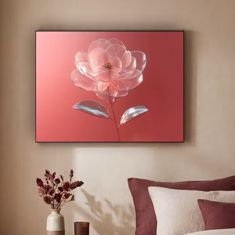 Sierlijk - Bloem - Roze - Glazen Textielframe - compleet frame klein -sfeer1