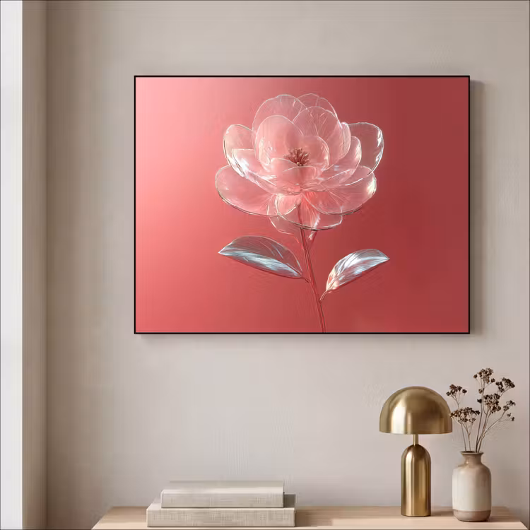Sierlijk - Bloem - Roze - Glazen Textielframe zwart klein -sfeer2