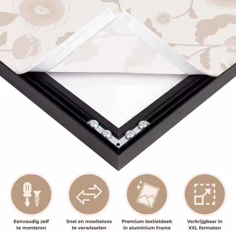 Sierlijk - Bloemen - Beige Textielframe zwart klein 947 -USP_closeupNL