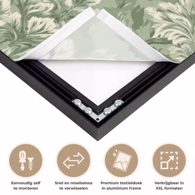 Sierlijk - Lichtgroen - Planten - Patroon - Getailleerd Textielframe zwart klein 947 -USP_closeupNL