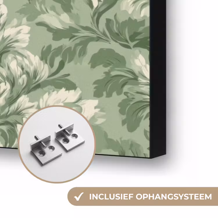 Sierlijk - Lichtgroen - Planten - Patroon - Getailleerd Textielframe zwart klein 947 -USP_ophangsysteemNL
