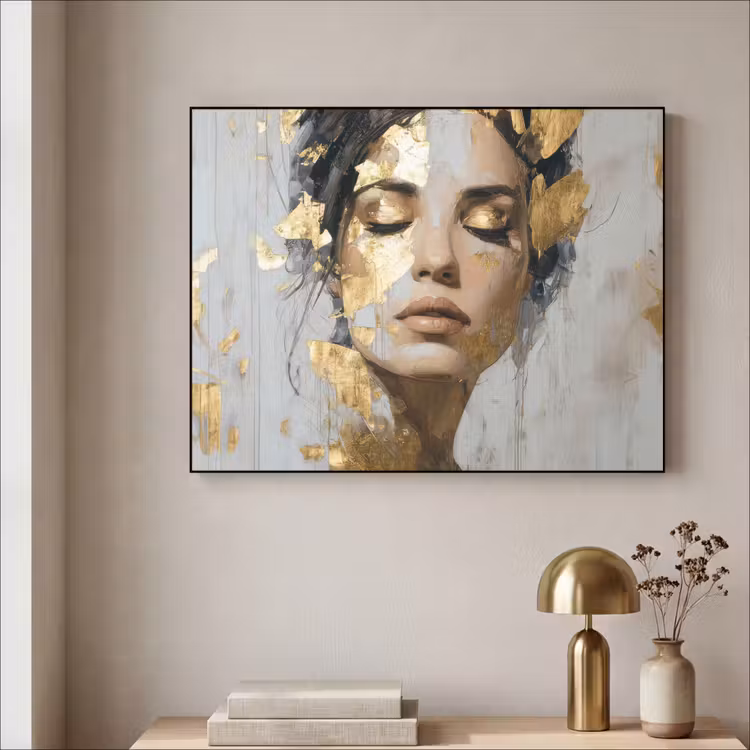 Sierlijk - Vrouw - Goud - Ogen Textielframe - compleet frame klein -sfeer2