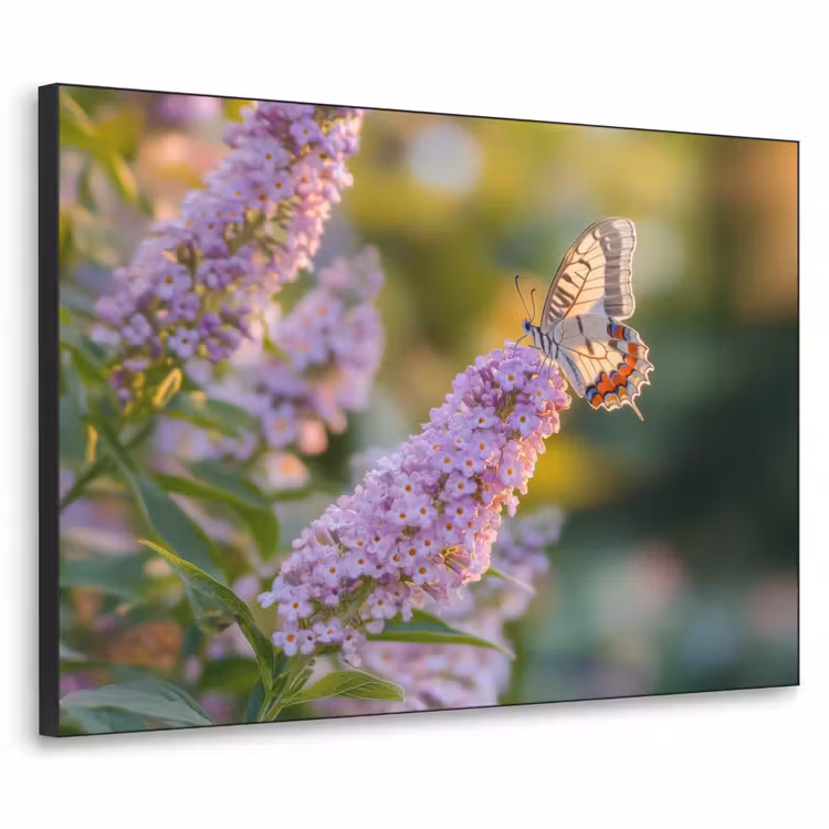 Sierlijke - Vlinder - Paarse - Bloemen Textielframe zwart klein -3d