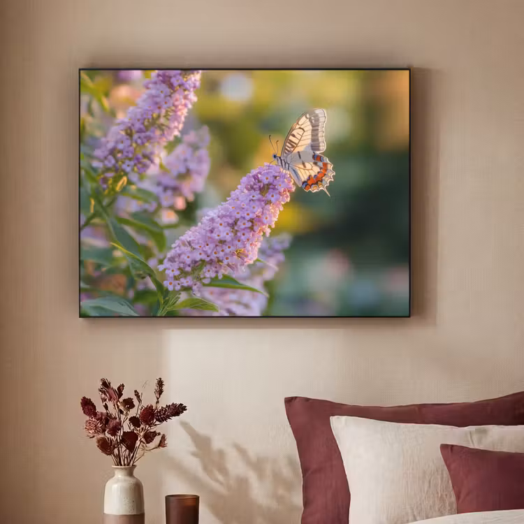 Sierlijke - Vlinder - Paarse - Bloemen Textielframe - compleet frame klein -sfeer1