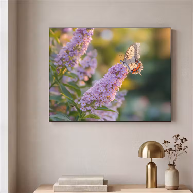 Sierlijke - Vlinder - Paarse - Bloemen Textielframe - compleet frame klein -sfeer2