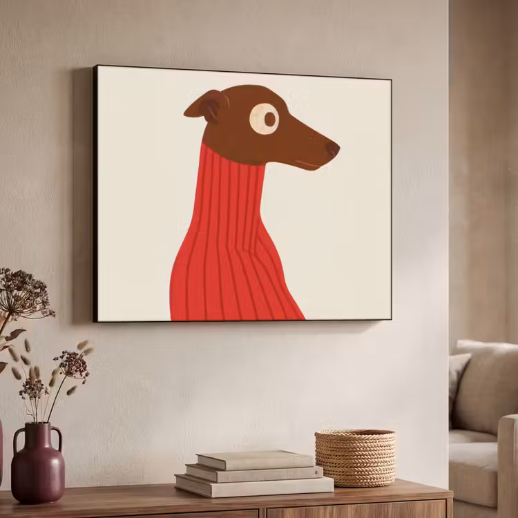 Silhouet - Hond - Trui - Rood Textielframe zwart klein -sfeer3