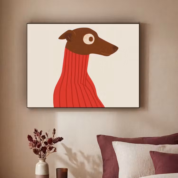 Silhouet - Hond - Trui - Rood Textielframe zwart klein -sfeer1