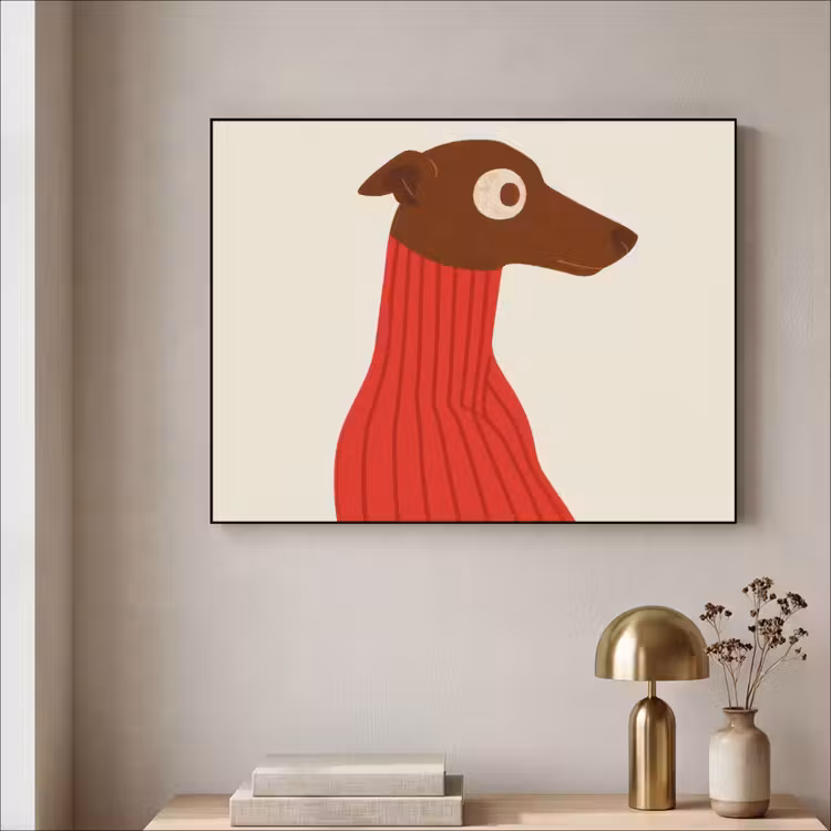 Silhouet - Hond - Trui - Rood Textielframe - compleet frame klein -sfeer2