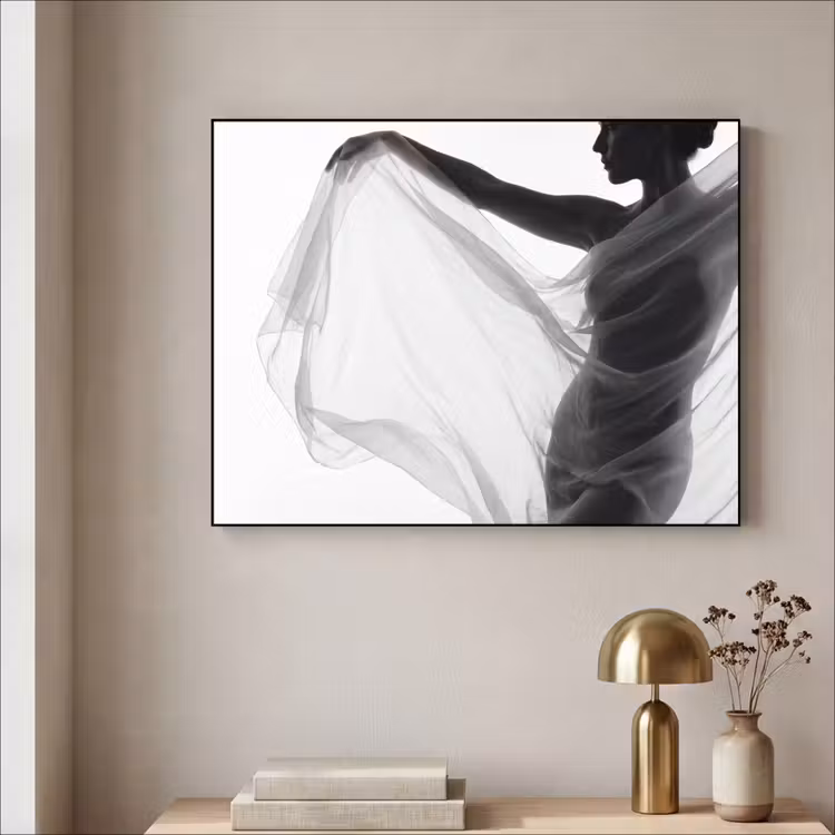 Silhouet - Sluier - Vormen - Zwart - Wit - Sensueel Textielframe zwart klein -sfeer2