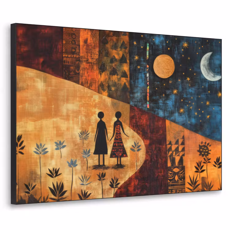Silhouetten - Abstract - Zon - Maan Textielframe - compleet frame klein -3d