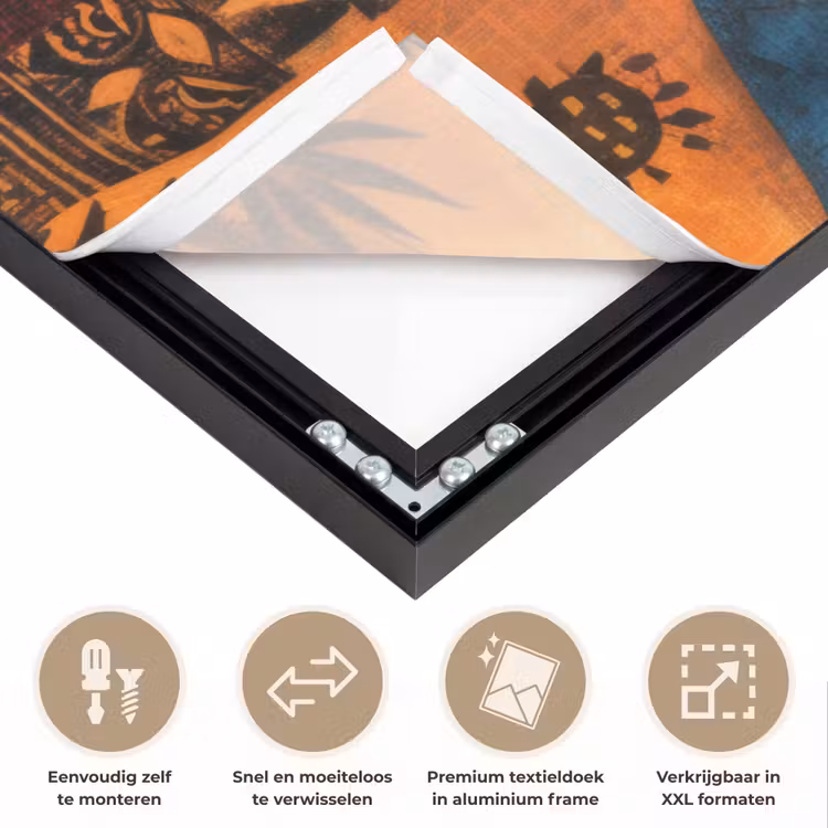 Silhouetten - Abstract - Zon - Maan Textielframe zwart klein -USP_closeupNL
