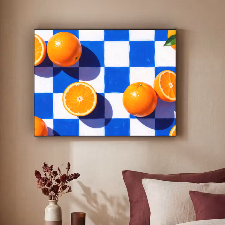 Art frame - Sinaasappel - Geruit - Eten - Sinaasappel - Geruit - Eten Textielframe zwart klein