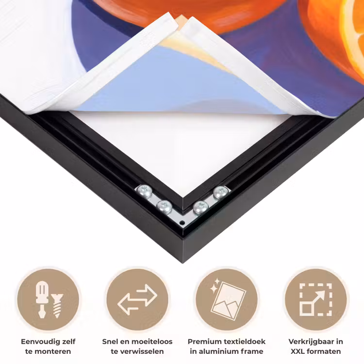 Art frame - Sinaasappel - Geruit - Eten - Sinaasappel - Geruit - Eten Textielframe zwart klein