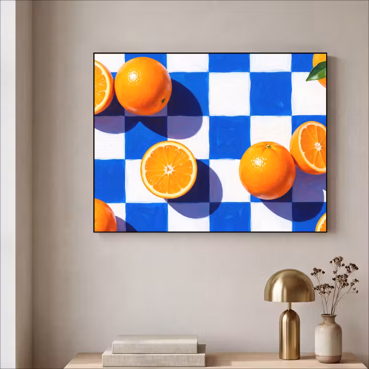 Art frame - Sinaasappel - Geruit - Eten - Sinaasappel - Geruit - Eten Textielframe zwart klein