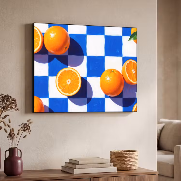 Art frame - Sinaasappel - Geruit - Eten - Sinaasappel - Geruit - Eten Textielframe zwart klein