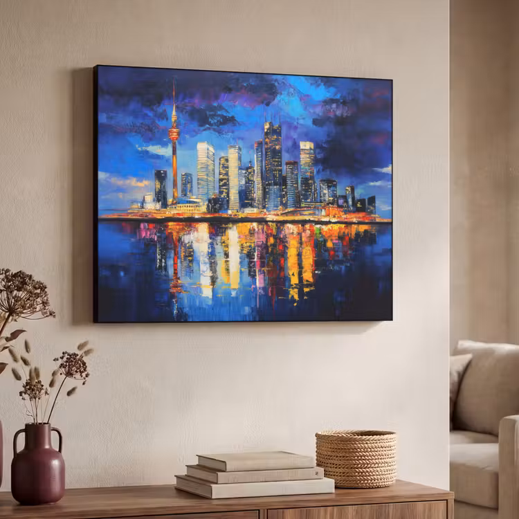 Skyline Toronto - Modern - Stadslicht - Blauw Textielframe zwart klein -sfeer3