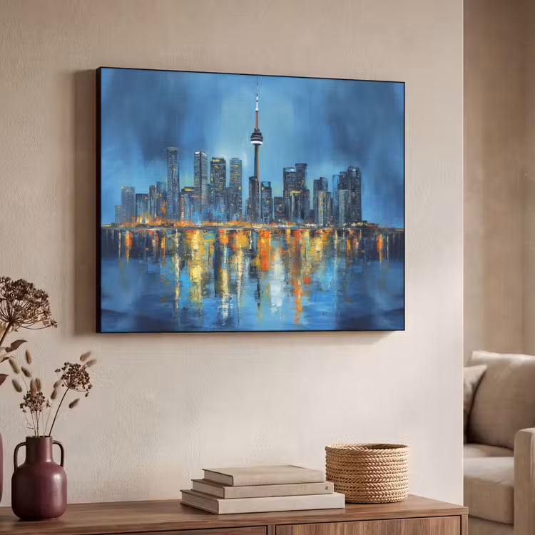 Skyline Toronto - Water - Stadslichten - Toren Textielframe zwart klein -sfeer3