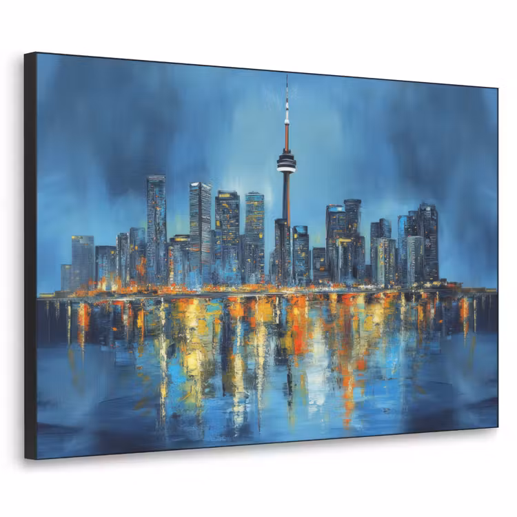 Skyline Toronto - Water - Stadslichten - Toren Textielframe zwart klein -3d