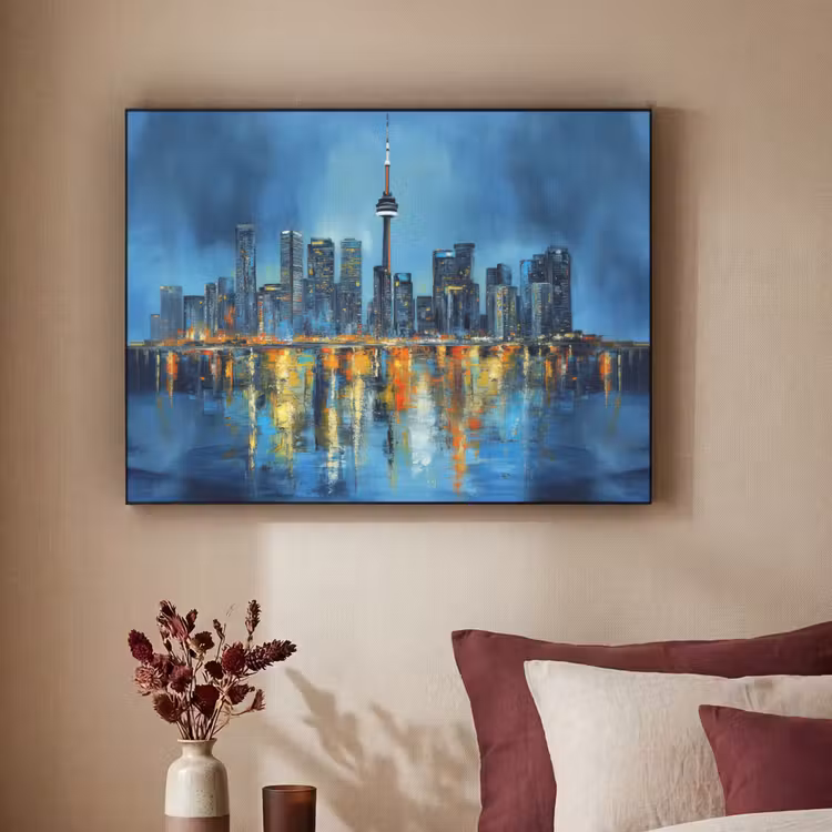 Skyline Toronto - Water - Stadslichten - Toren Textielframe zwart klein -sfeer1